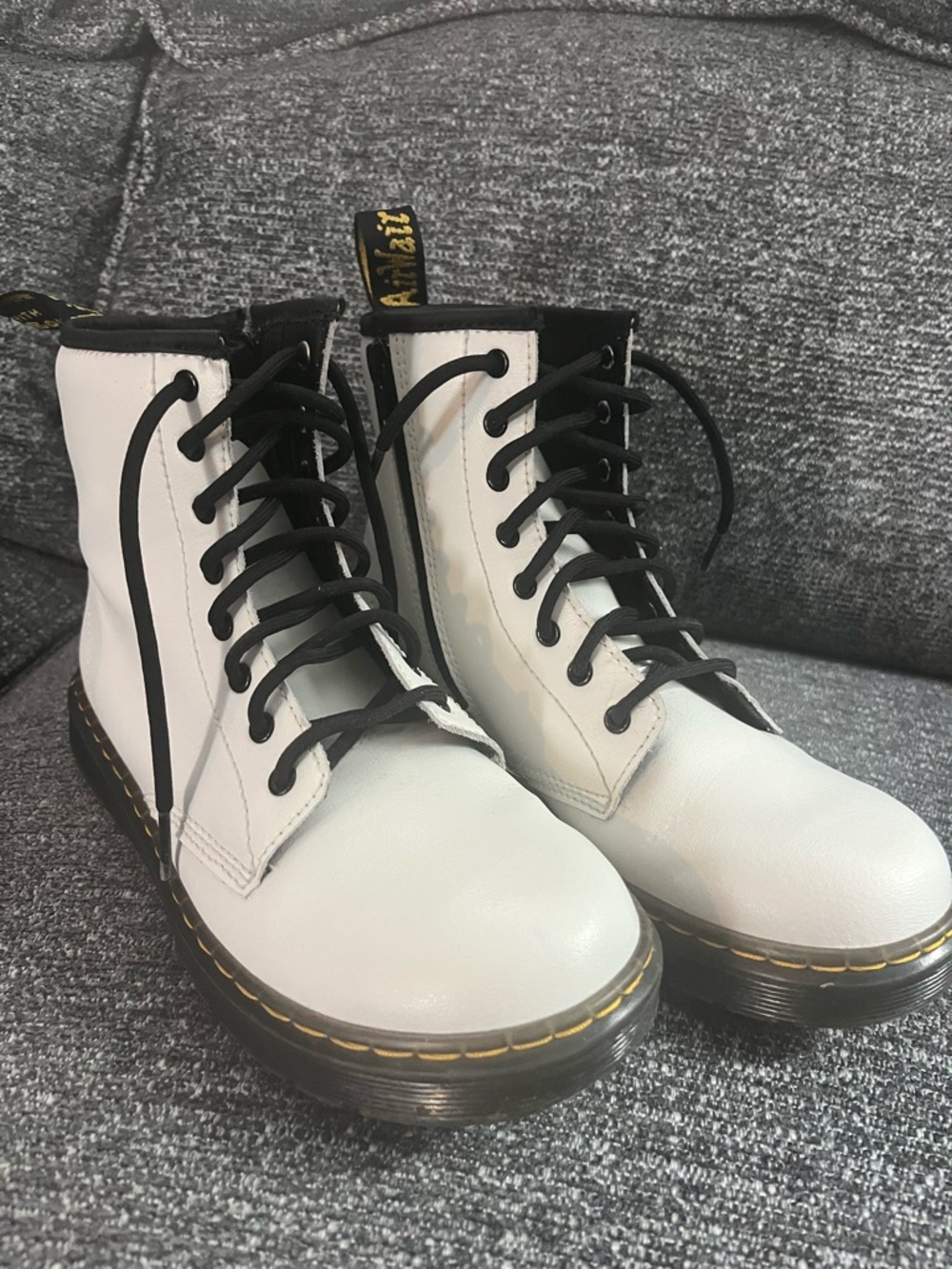 145–Dr. Martens White Lace-Up Combat Boots with Black Trim